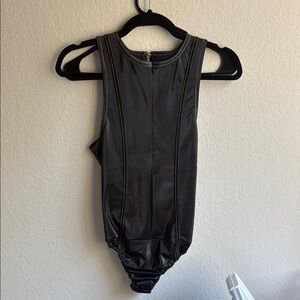 Maniere De Voir Bodysuit Leather Zip Up